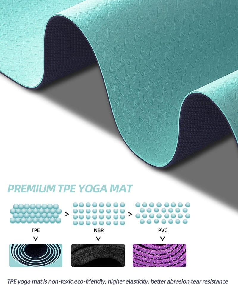 COOLMOON Yoga Mat Non Slip, Anti-Tear 1/4 Thick TPE Yoga Mats for Women and Men, 72"x24" Exercise & Fitness Mat with Carrying Strap, Workout Mats for Yoga, Pilates and Floor Exercise - Image 3